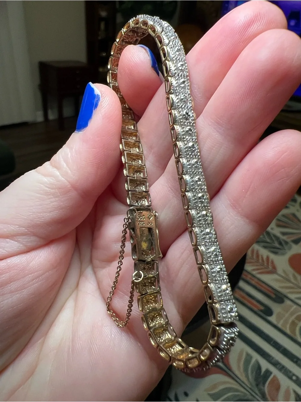 Vintage .5ct Diamond Gold Plated Sterling Silver Tennis Bracelet Safety Chain